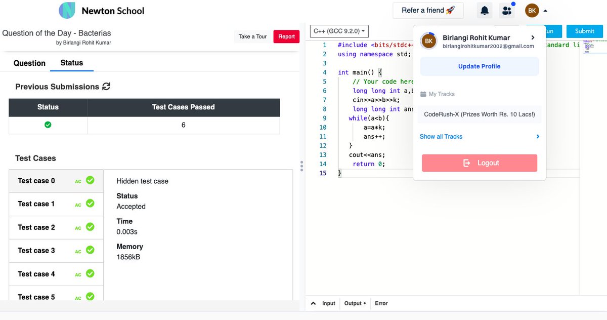 birlangi_kumar's tweet photo. Today I have solved question_title using #cplusplus 
#Day5 of #30daysofcode @everydaycoders
#community #coding #programming #competitiveprogramming #codingchallenge #dsa #bubbleupcommunity https://t.co/VJYo3Jshud