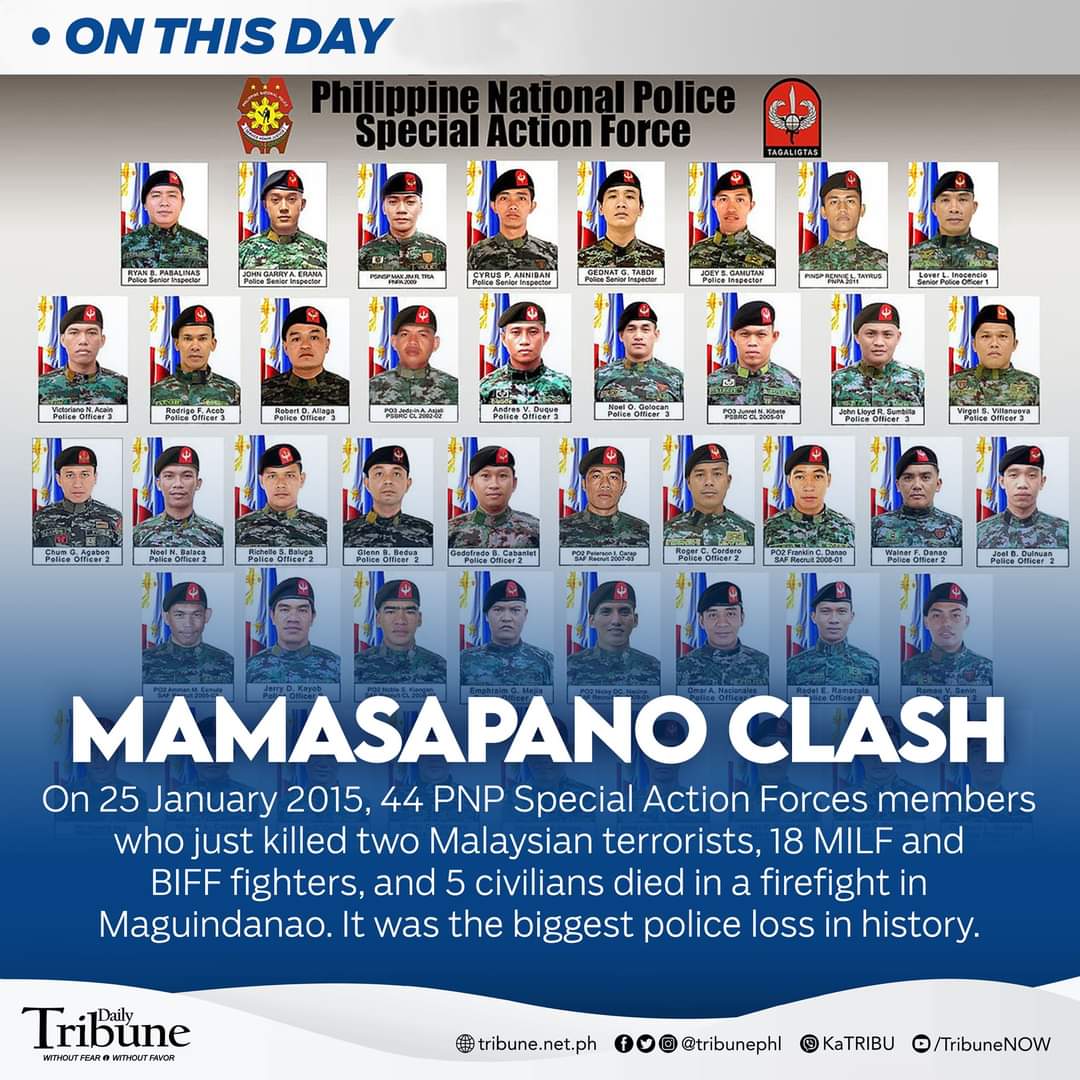 tribunephl's tweet photo. The slain police personnel are forever remembered by the nation as the #SAF44. 

#Mamasapano
#SAF44
#DailyTribune https://t.co/TmM2XR8APK