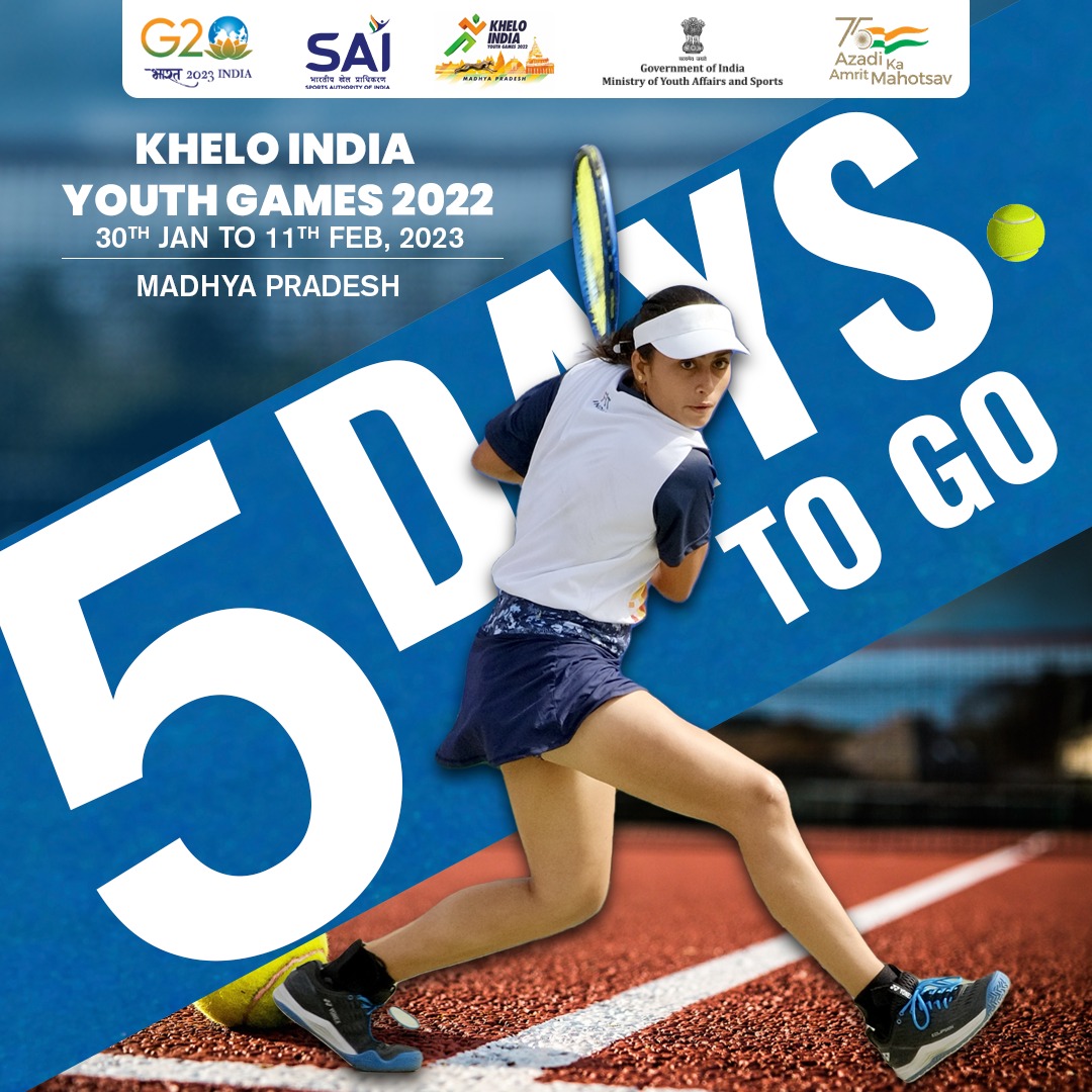 kheloindia's tweet photo. Get in your sporting mood🤩 as we are just 5️⃣ days away from the #KheloIndia Youth Games 2022 👍

Let's all cheer for our young athletes and keep up with the enthusiasm &amp; excitement of #KIYG2022

#KheloIndiaInMP

@ChouhanShivraj @yashodhararaje https://t.co/pzvGRG0QEx