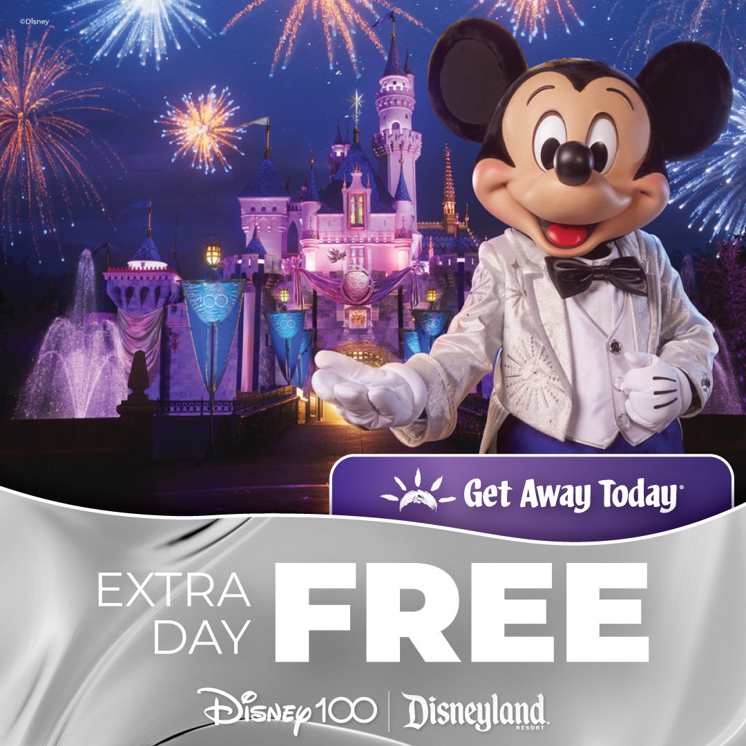 FREE day when you buy 4 at @Disneyland thanks to this AMAZING #Disney100 deal from our friends at @getawaytoday!!   
Details: 
https://t.co/4S6rfyZG2P https://t.co/iMMJ91XHHb