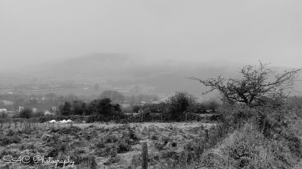 Slieve Gullion hidden in the mist, view from Tamnaghbane Road outside Meigh.