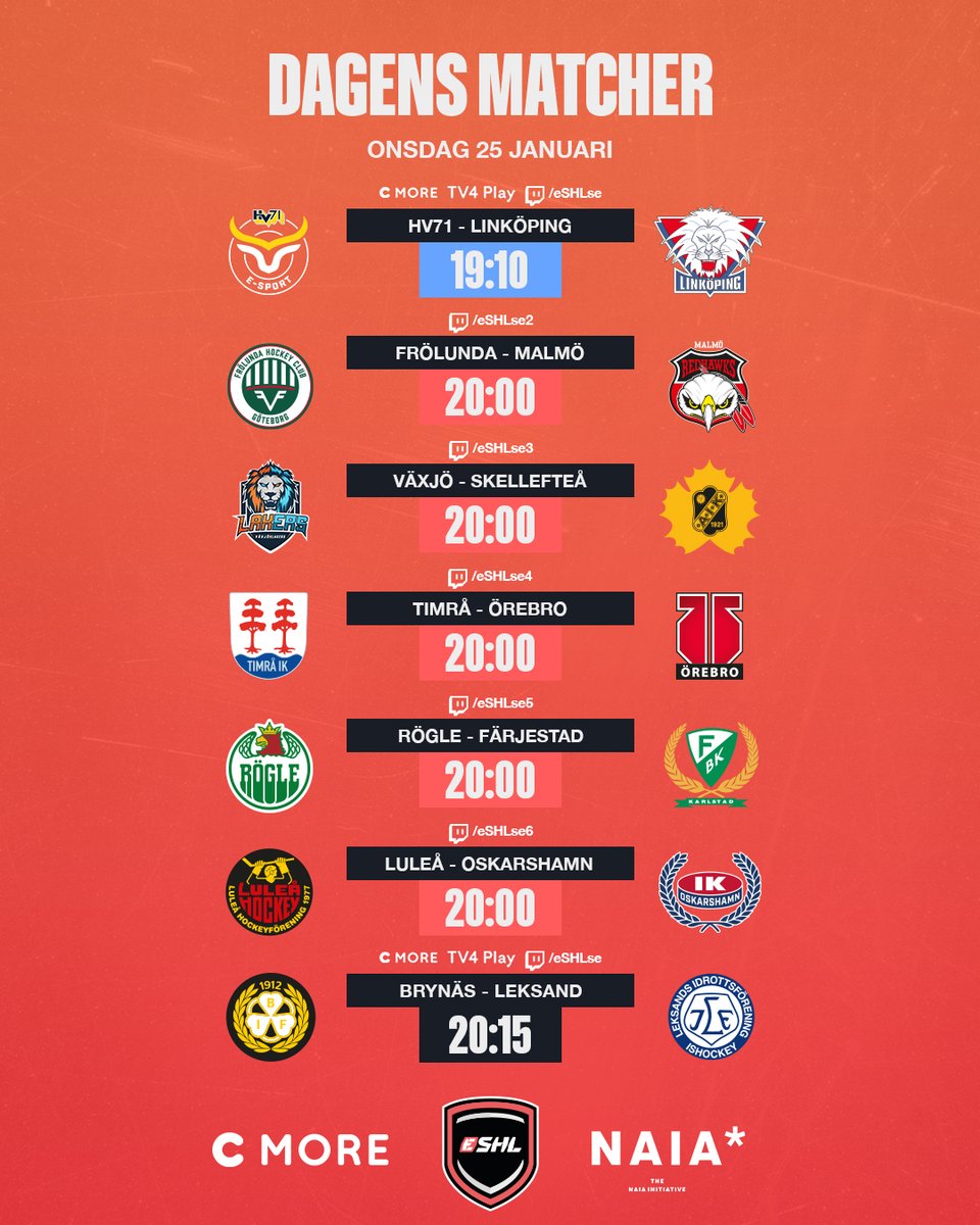 Ikväll är det dags för eSHL igen! 🎮🏒 Vilken match ser du mest fram emot?

Häng med från 19.00 på:

C More - bit.ly/eSHL-CMORE
TV4 Play - bit.ly/eSHL-TV4Play
Twitch - bit.ly/eSHL-Twitch

#eSHLse #NHL23