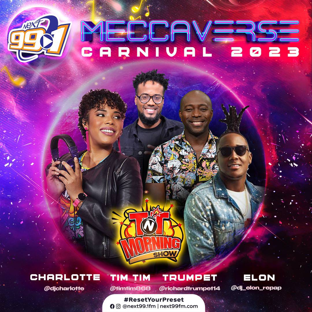 LIVE NOW!!!! The most addictive morning show on the planet, the TnT Morning Show 6-9am inside The Meccaverse Next 99.1FM with Richard Trumpet, Tim Tim, Charlotte &amp; DJ Elon.