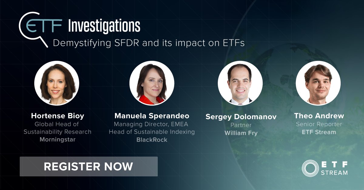 Don’t miss out on our first-ever ETF Investigations episode! This morning, our speakers from BlackRock, Morningstar and William Fry will be demystifying SFDR.

Sign up now: brighttalk.com/webcast/18149/…

#SFDR
#ETFs