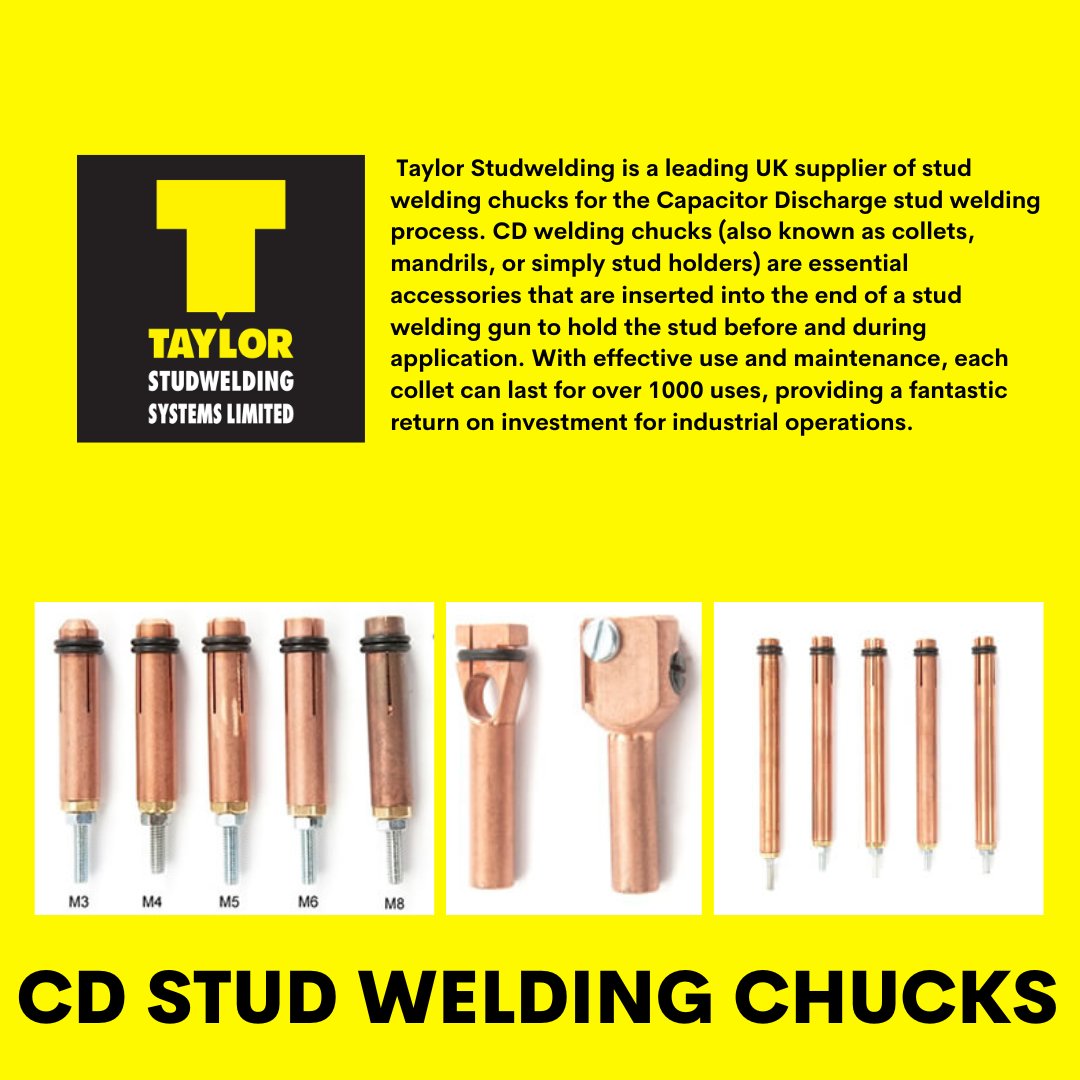 Taylor_Studweld's tweet image. To find out more about CD stud welding chucks, please click here: bit.ly/3GED3Oq

#tools #manufacturing #nutsandbolts #welding