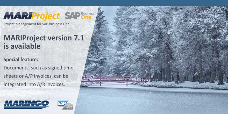 MARINGOcomputer's tweet image. MARIProject version 7.1 is available. Special feature:
Documents, such as signed time sheets or A/P invoices, can be integrated into A/R invoices. Learn more: uk.maringo.de/mariproject-7-… #sapbusinessone #sappartnersolution #projectmanagementsoftware