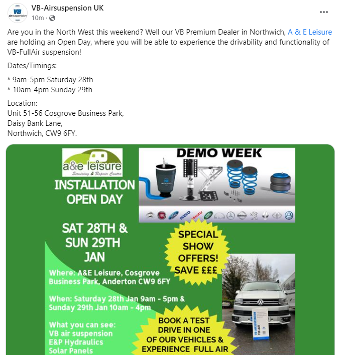 Take a look at a <a href="/VBAirUK/">VB-Airsuspension UK</a> demo vehicle during <a href="/aandeleisure/">A & E Leisure</a> open day!
