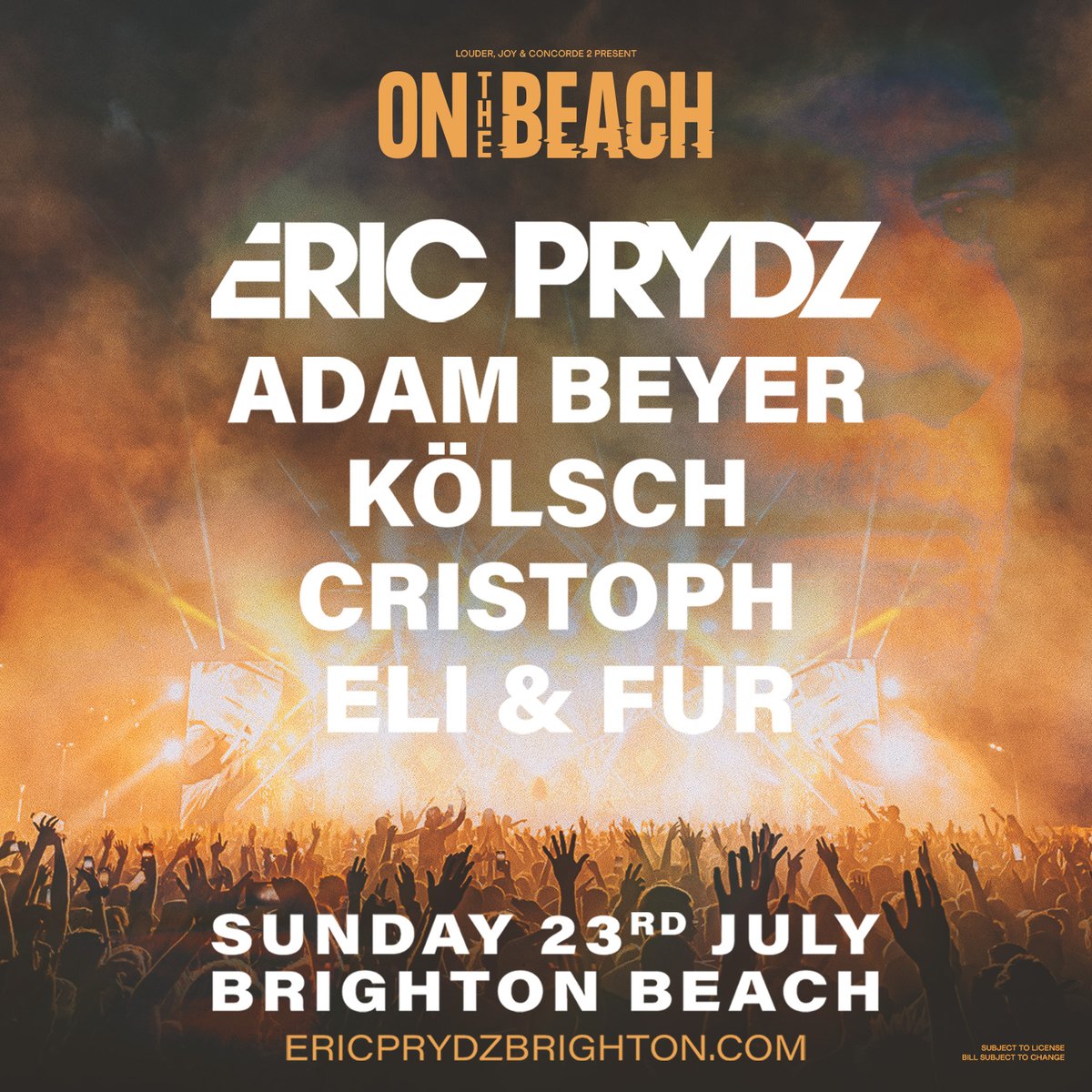 concorde_2's tweet photo. ON THE BEACH 2023 STARTS HERE. 🏁
Sunday 23rd July sees the icon Eric Prydz step onto Brighton Beach.
Sign up for exclusive presale access, https://t.co/fGlMYedvWr
Pre-sale FRIDAY 27th - 10AM.
#ericprdyz #brightonbeach #onthebeachuk https://t.co/G3e00ORhYv