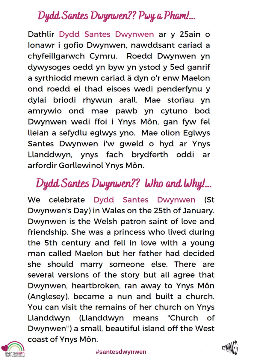 fflintawrecsam's tweet photo. πDiwrnod Santes Dwynwen Hapus i chi gyd gan griw Menter Iaith Fflint a Wrecsam π
π Happy St. Dwynwen's Day to you all from us all at Menter Iaith Fflint a Wrecsam π
#CaruCymraeg #LovetheLanguage https://t.co/nr6Y7X5XM5