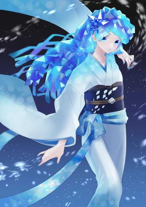 #雪の日に見てほしい絵をどうぞ #雪女 #イラスト #OC   雪女の白菊(しらぎく)