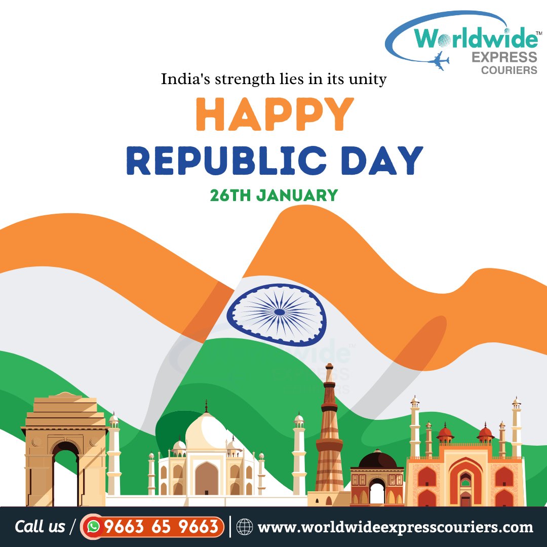 WWEC_INDIA's tweet photo. Wishing all Indians a happy and prosperous Republic Day. Let's celebrate the spirit of our nation!
#republicday #republicdayindia #happyrepublicday #indianarmy #republicdayparade #India #JaiHind #republicdaycelebration #republicdayofindia  #wwec_india #worldwideexpresscouriers https://t.co/lbGPHouoRm