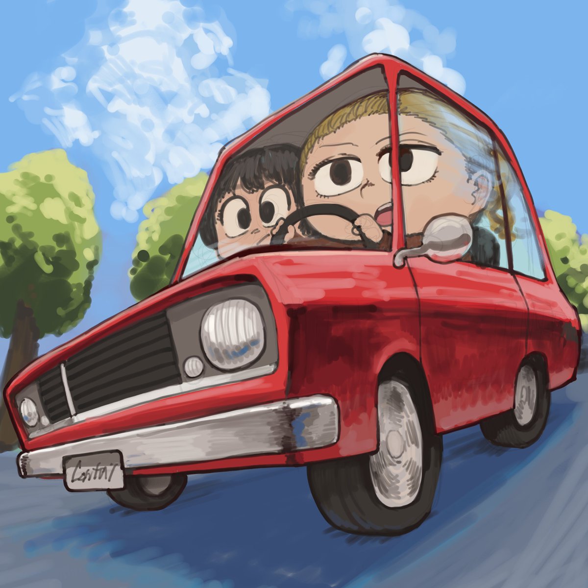 motor vehicle multiple girls car 2girls ground vehicle driving vehicle focus  illustration images