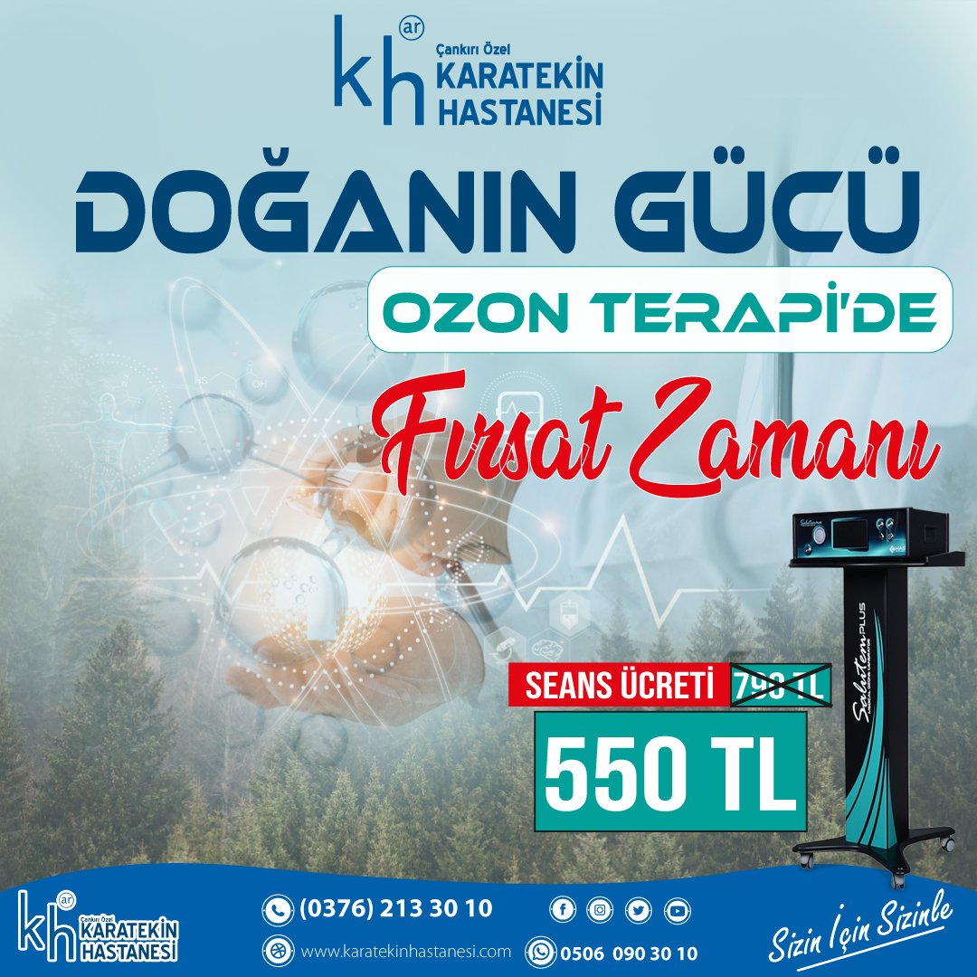 Bağışıklığınızı güçlendiren en doğal yöntem Ozon Terapi'de şimdi fırsat zamanı...

Tel: 0376 213 30 10

Whatsapp: 0506 090 30 10
Web: karatekinhastanesi.com
#karatekinhastanesi #siziniçinsizinle #çankırı #doktor #hastane #gelenekseltıp #ozonterapi #ozonetherapy