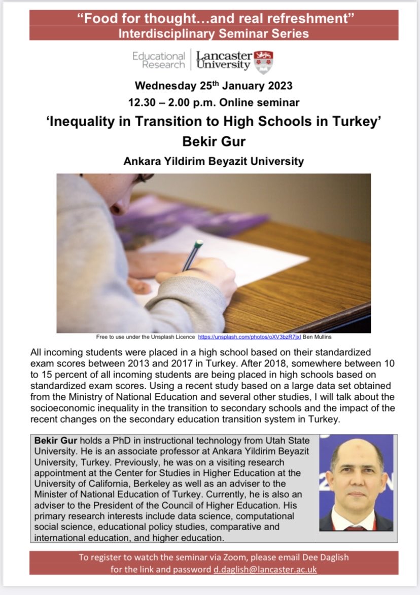 I will talk about inequality in transition to high schools in Turkey at 15:30 pm Istanbul time (12:30 pm London time). Contact d.daglish@lancaster.ac.uk for Zoom link. @EdResLancaster