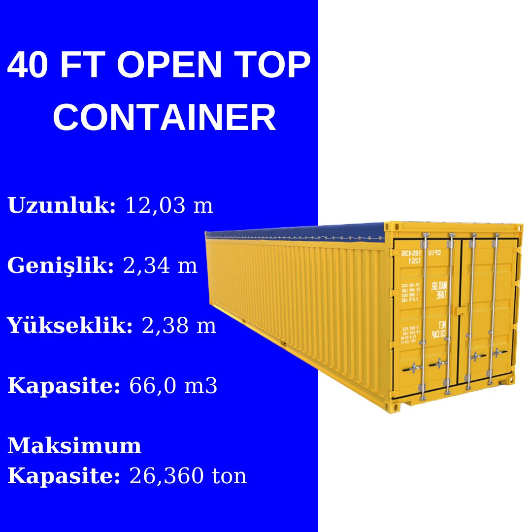HLojstik's tweet image. KONTEYNER ÇEŞİTLERİ
(40 FT OPEN TOP CONTAINER)

#40ftopentopcontainer #container #HTLogistic #Logictics #ForeignTrade #Customs #Trade #Economy #Stroge #Service #Internationaltrade #International #Sales #Product #Transportation #Import #Export #Economic #Forwarder