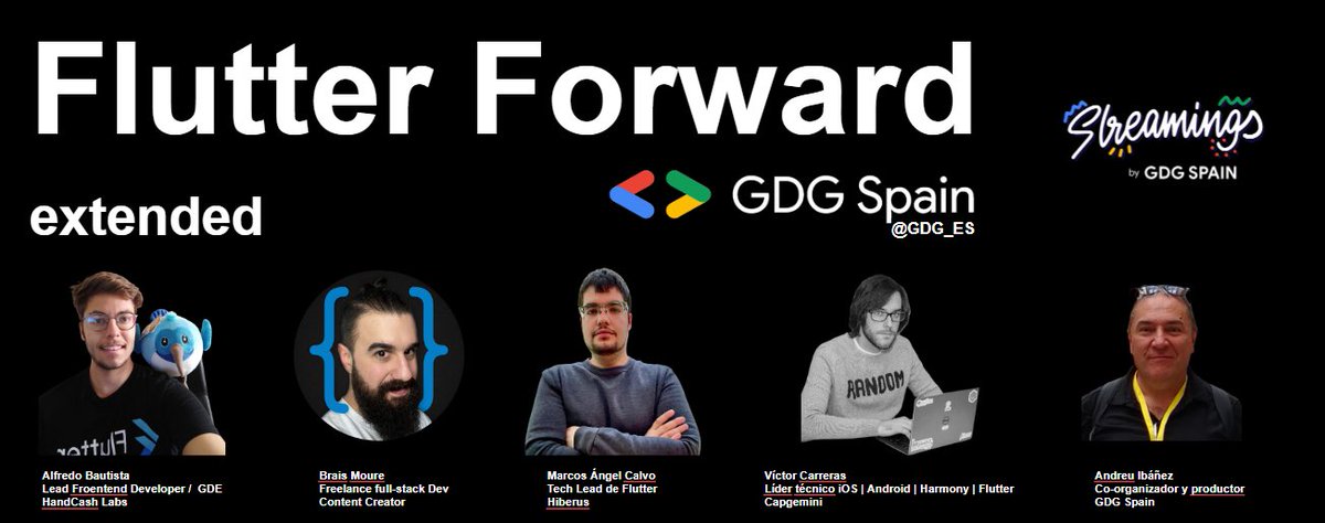 MarcosCGdev's tweet image. Hoy a las 15:30 hora española se celebra #FlutterForward, uno de los eventos más importantes sobre Flutter organizado por Google. Desde @GDG_ES estaremos retransmitiendo el evento en directo. No te lo pierdas!! Más info: lnkd.in/dQ3kKuMN #flutter #googledevelopers #gdg