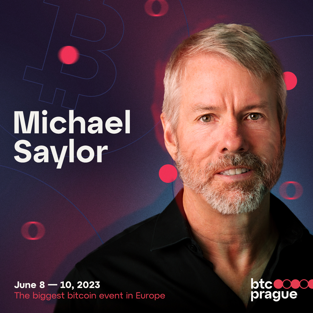 BTCPrague's tweet photo. [SPEAKER ANNOUNCEMENT]

📢 Ladies and gentlemen – Mr. Michael SAYLOR 💥

That's it, that's the tweet: @saylor live at #BTCPrague in June 2023 🧡 

Michael is going to attend a #bitcoin conference in Europe in person for the first time ever.✨ https://t.co/f5Wmau4iuW