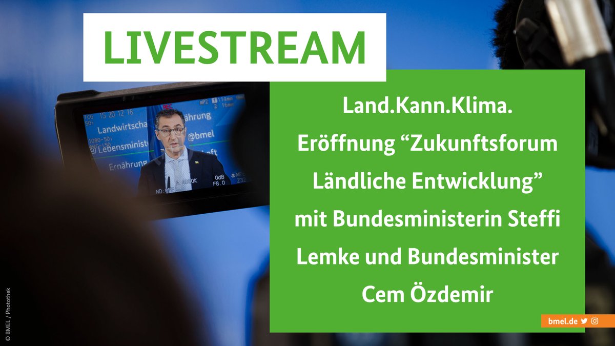 BMLEH_Bund's tweet photo. Land.Kann.Klima. BM @cem_oezdemir & BMin @SteffiLemke eröffnen unser Zukunftsforum LÀndliche Entwicklung #ZFLE auf der #IGW2023. In 32 Fachforen geht es um Klimaschutz bzw. Klimaanpassung in lÀndlichen Regionen.
Gleich im Livestream đ https://t.co/YDtjVIesDT
#IGW2023 https://t.co/lnXdYd9QGQ