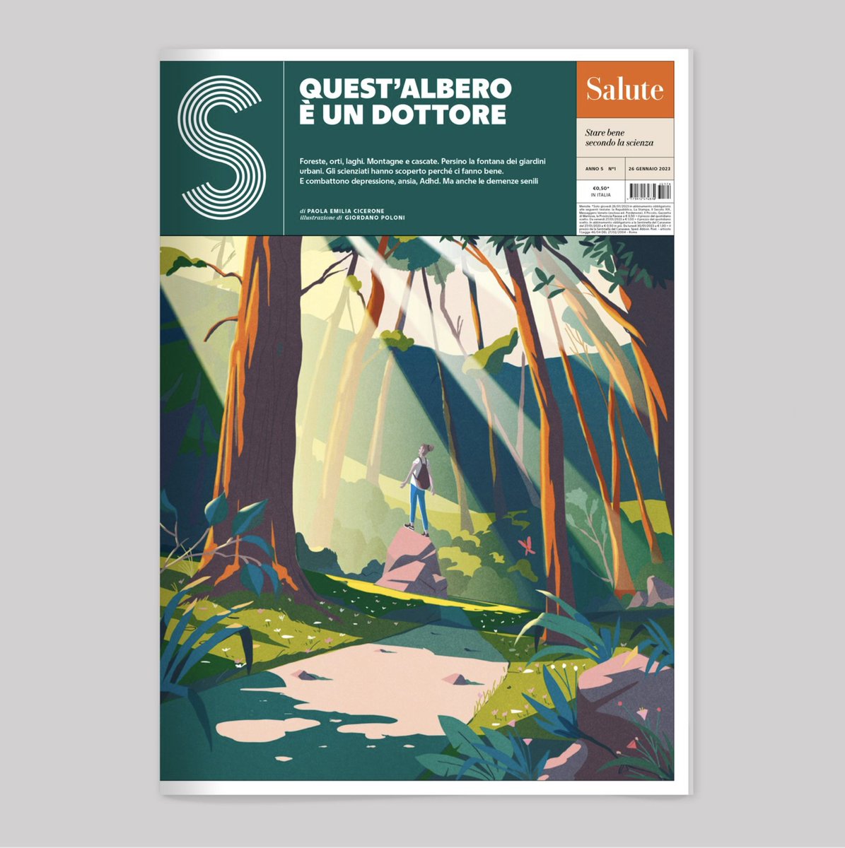 giopa's tweet image. Ho fatto le illustrazioni della cover e cover story per Salute sul tema della natura che cura. 
In edicola e online domani con @repubblica @LaStampa e @ilsecoloxix