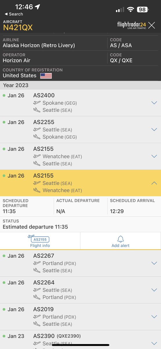BDFphotography's tweet photo. @AlaskaFleet Here is 421’s final two days. Operating the last revenue flight before repo’ing to Portland Thursday night after it lands from GEG in SEA. https://t.co/nFTaE6U3hw