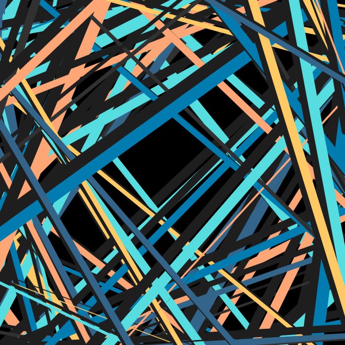 Pick-up sticks. Trying some (beginner) gen art. What else can I add to this?

#creativecoding #genartclub #genuary
