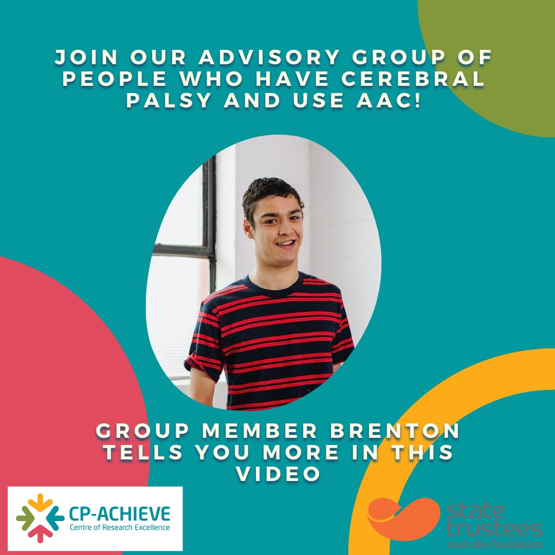 Do you use Augmentative and Alternative Communication (AAC)?

Join our Advisory Group of people with cerebral palsy who use AAC!

👀 Watch our group member Brenton tells us more in this video 👉️ video.deakin.edu.au/media/t/1_bvqd…

@WalshMC1