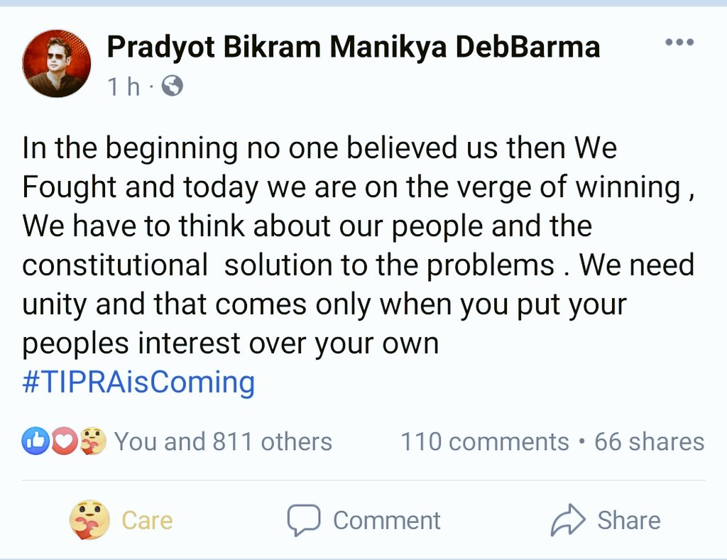 PalashDBarma's tweet photo. HAMBAI BUBAGRA
@PradyotManikya
You're the #GENUINE_TIPRASA_LEADER
INDEED #TIPRAisCOMING
Chwng Nono #HAMJAKSUKGO ๐๐ฅฐ๐๐ค BUBAGRA
NO COMPROMISE
#GREATER_TIPRALAND is the ONLY #CONSTITUTIONAL #SOLUTION for #TIPRASA
#THANSA se chini #PHAAN
#THANSA se Chini #SINIMUNG
Jai ๐ฎ๐ณ https://t.co/EMEaRVvVTJ
