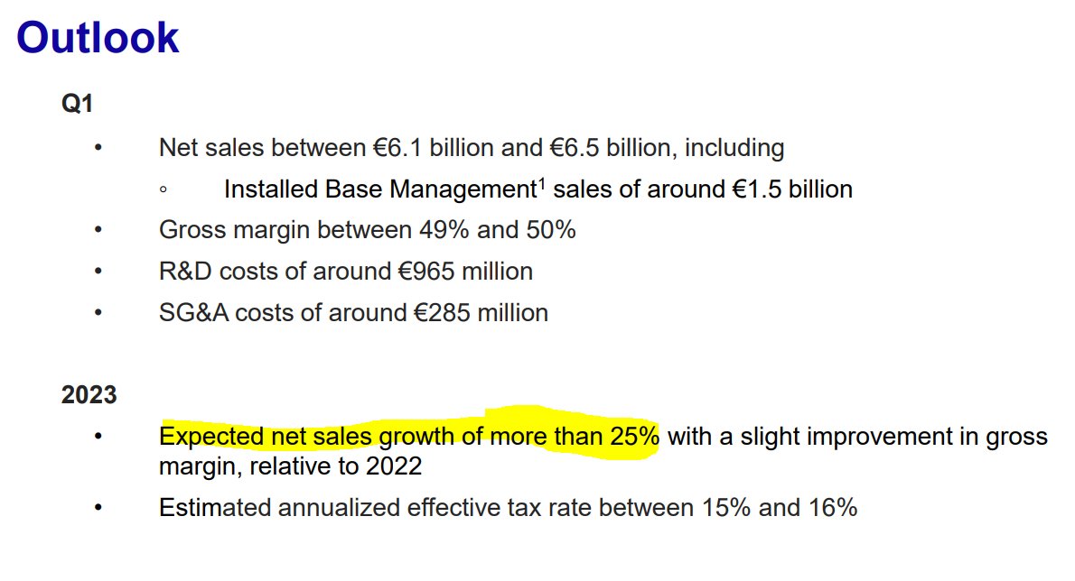 $ASML tuffar på, fin guidning för 2023 givet det ekonomiska klimatet - knappast billigt på EV/EBIT 38 FY2023 men viss premie är motiverad av bolagets moat/monopol