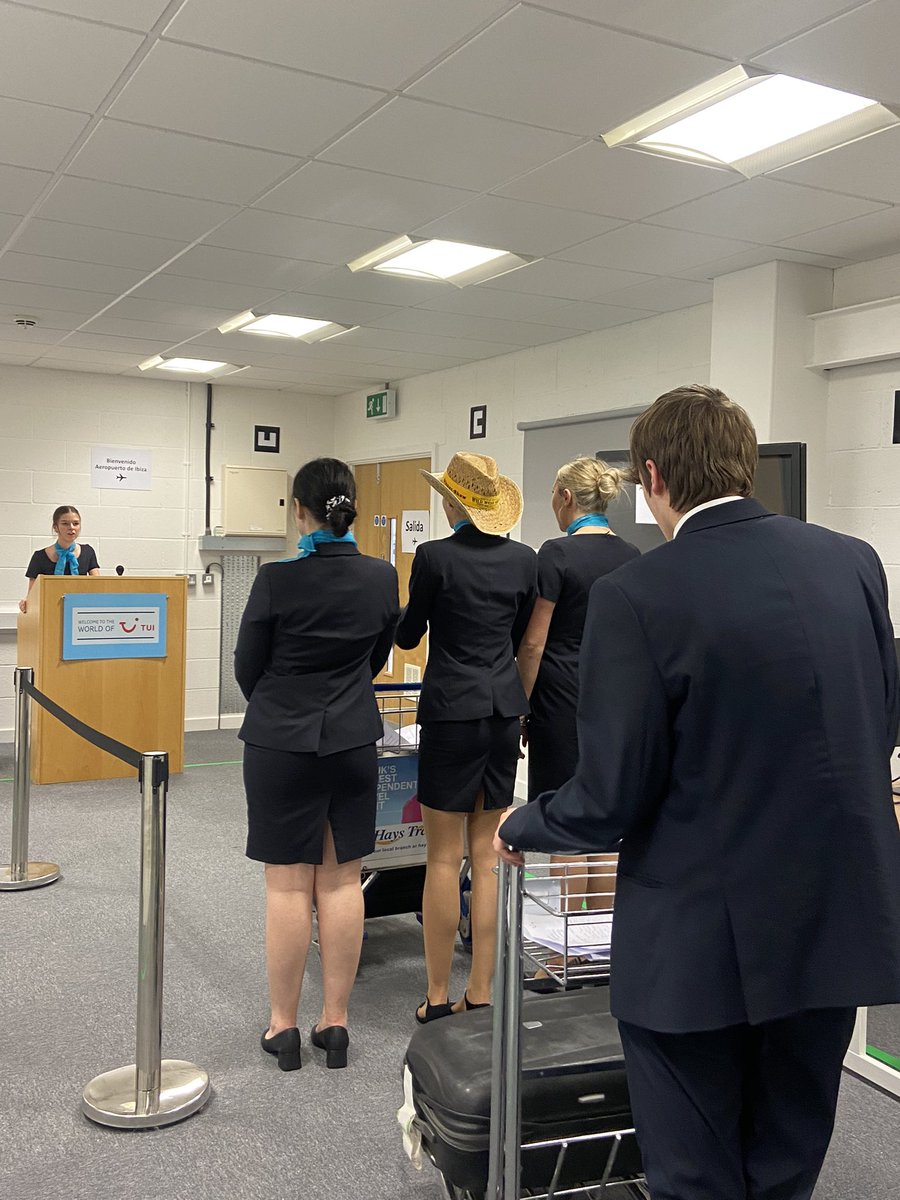 BTAExeColl's tweet photo. L3 Travel &amp; Tourism learners demonstrating their Resort Rep airport duties at Ibiza Airport. Maybe one day soon they will be in Ibiza……but for now @FSCExeter @NCFE ✈️ https://t.co/cmSEk7Gn3O
