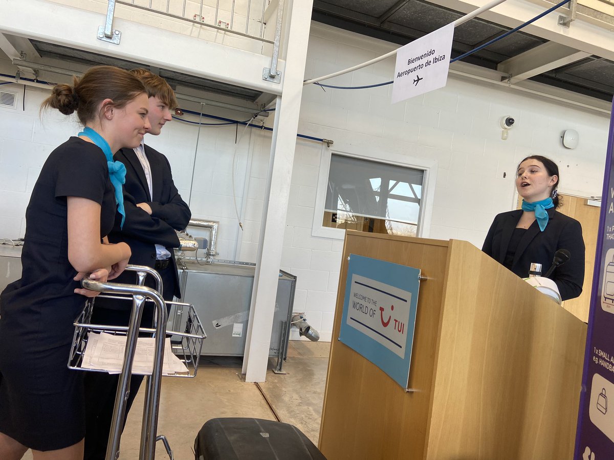 BTAExeColl's tweet photo. L3 Travel &amp; Tourism learners demonstrating their Resort Rep airport duties at Ibiza Airport. Maybe one day soon they will be in Ibiza……but for now @FSCExeter @NCFE ✈️ https://t.co/cmSEk7Gn3O