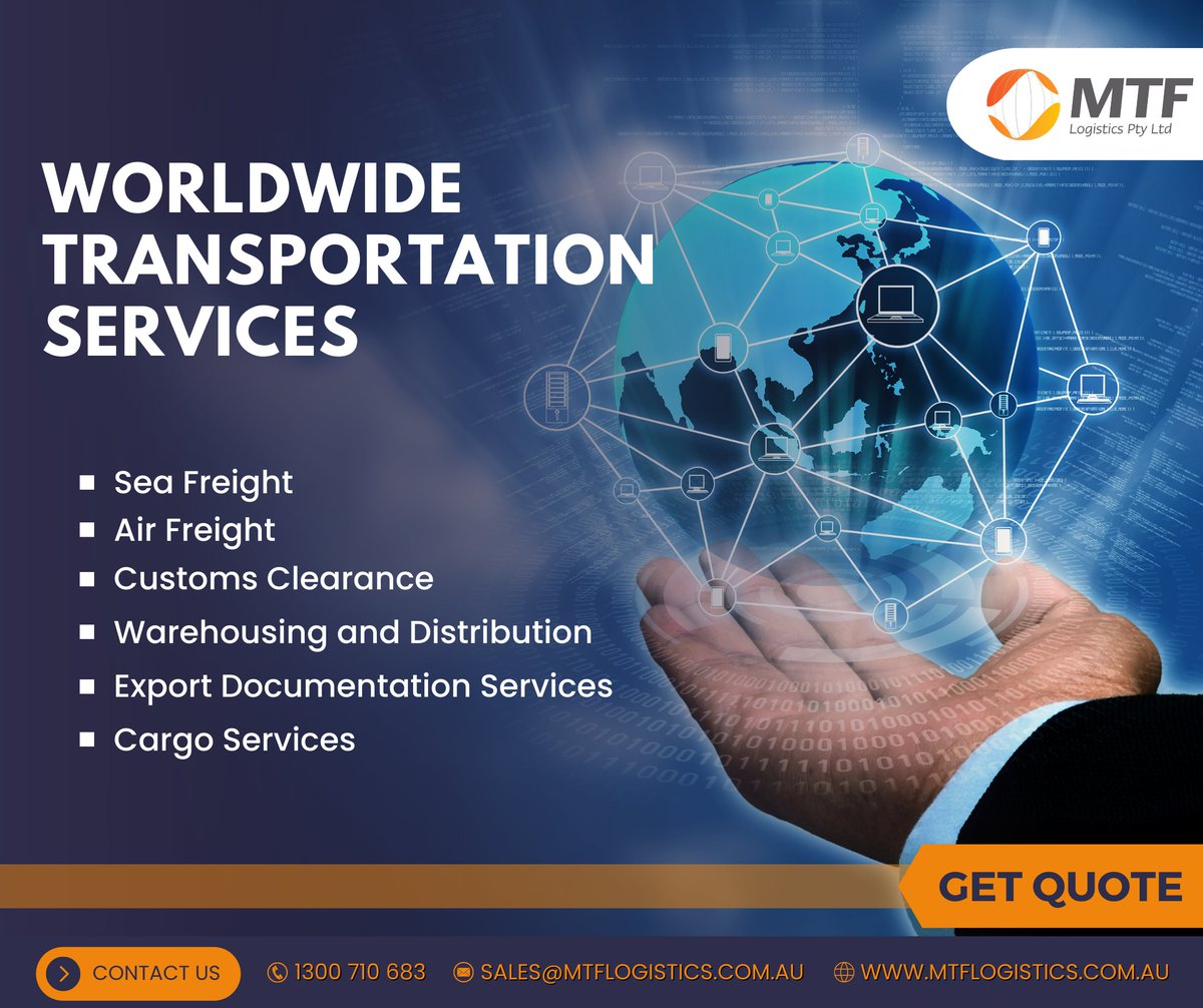 mtflogistics's tweet photo. Going global? Let MTF take care of all your transportation needs! 🤝
☎️ Get a quote now!

Contact MTF!
🌐https://t.co/fXs1F0JbMD
📧sales@mtflogistics.com.au
📲1300 710 683

#shippingandlogistics https://t.co/sRX3z5wWvA