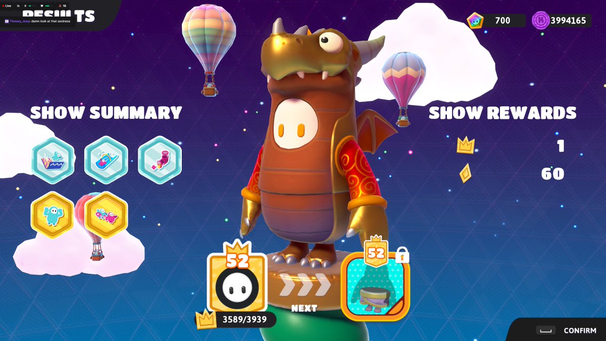 i was 18 away when i started today. but with the weeklies and the marathon challenges, i now have this bad boy! GOLDEN DRAGON! #FallGuys #GoldenDragon