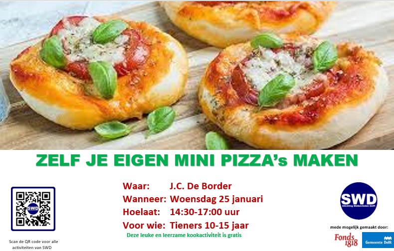 SWelbevindenD's tweet photo. Vandaag gaat @SWelbevindenD met de jeugd in J.C. De Border heerlijke mini pizza maken🍕🍕
Van 14:30 tot 17:00 uur met de tieners (boven)
Van 19:00 tot 22:00 uur voor de jongeren (beneden)
#activiteiten #verbinden #pizza #jeugd #Tanthof #Delft https://t.co/8aYAdIOe28