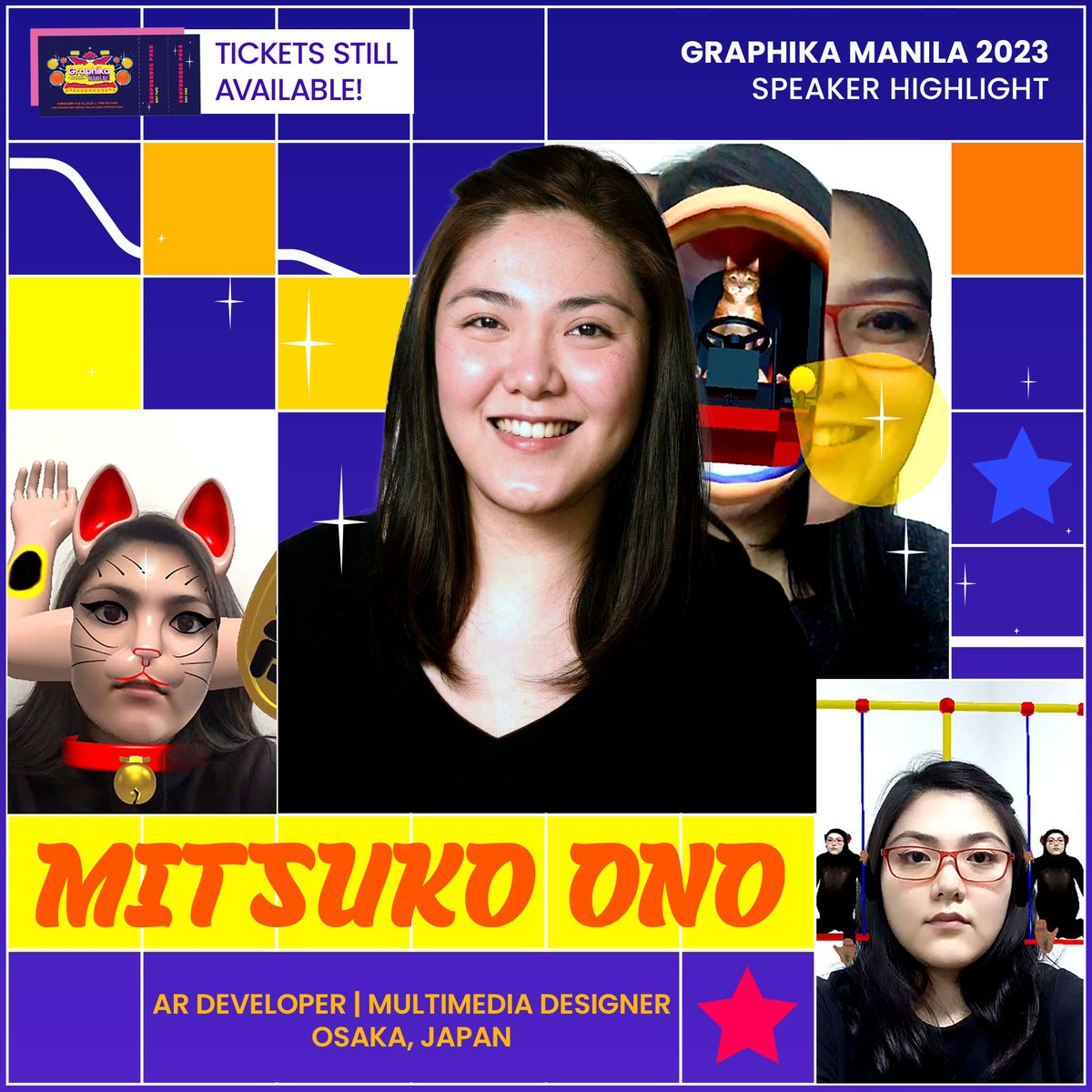 Mitsuko Ono is known for developing surreal AR (Augmented Reality) effects. Mitsuko will be joining 11 other amazing speakers in Graphika Manila 2023 at the SMX Convention Center, Pasay on Feb 11 &amp; 12, 2023. Tickets: graphikamanila.com