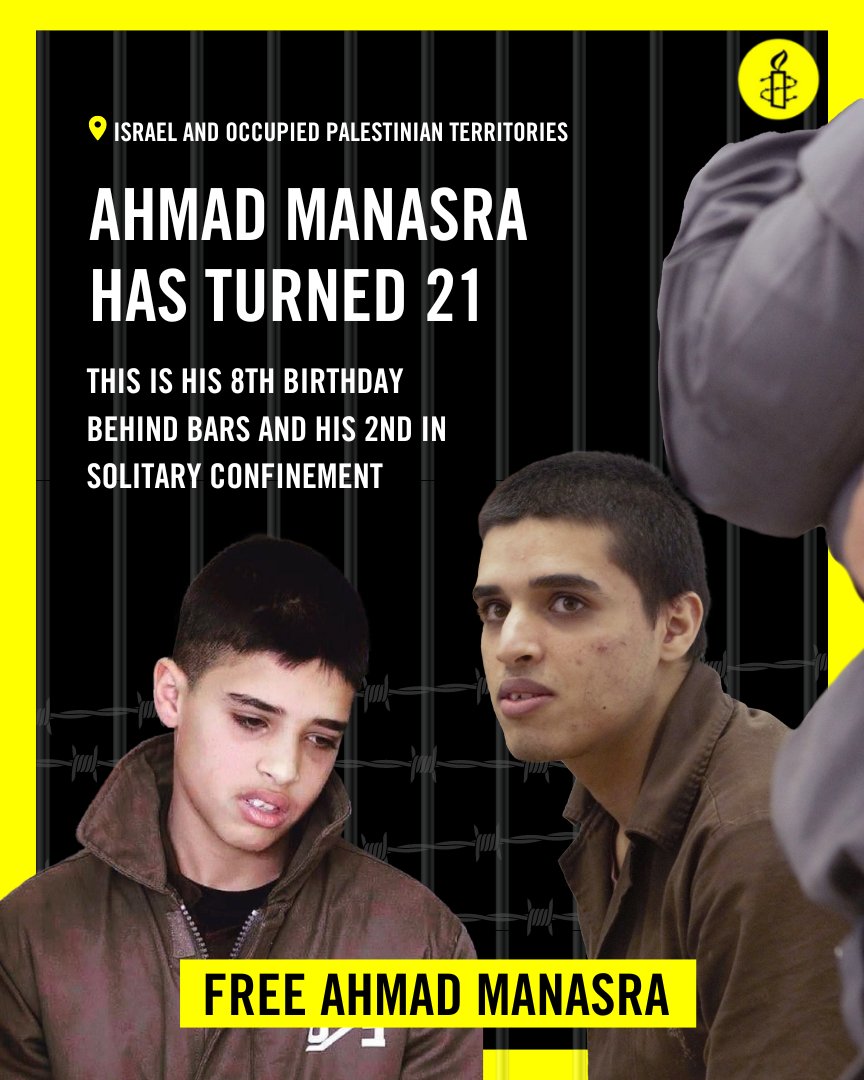 Ahmad Manasra has spent his 21st birthday behind bars 🎂 

#EndTorture #FreeAhmadManasra