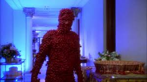 AHappyGoth's tweet photo. I'm so sorry but the cherry pie man from Master of Disguise is all I can see bro 😭 #DojaCat #dojacatcrystals #dojacatred #fashionweek #masterofdisguise https://t.co/s36jDKNm2I