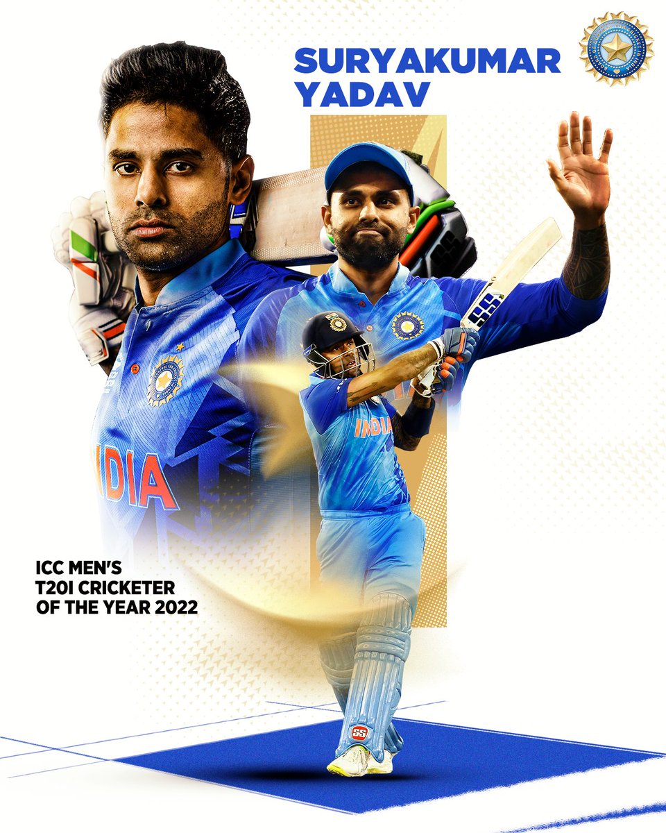 BCCI's tweet photo. 𝗣𝗿𝗲𝘀𝗲𝗻𝘁𝗶𝗻𝗴 𝘁𝗵𝗲 𝗜𝗖𝗖 𝗠𝗲𝗻'𝘀 𝗧𝟮𝟬𝗜 𝗖𝗿𝗶𝗰𝗸𝗲𝘁𝗲𝗿 𝗼𝗳 𝘁𝗵𝗲 𝗬𝗲𝗮𝗿 2️⃣0️⃣2️⃣2️⃣ 

Congratulations @surya_14kumar 👏🏻👏🏻

#TeamIndia https://t.co/YdgWWxvkAW