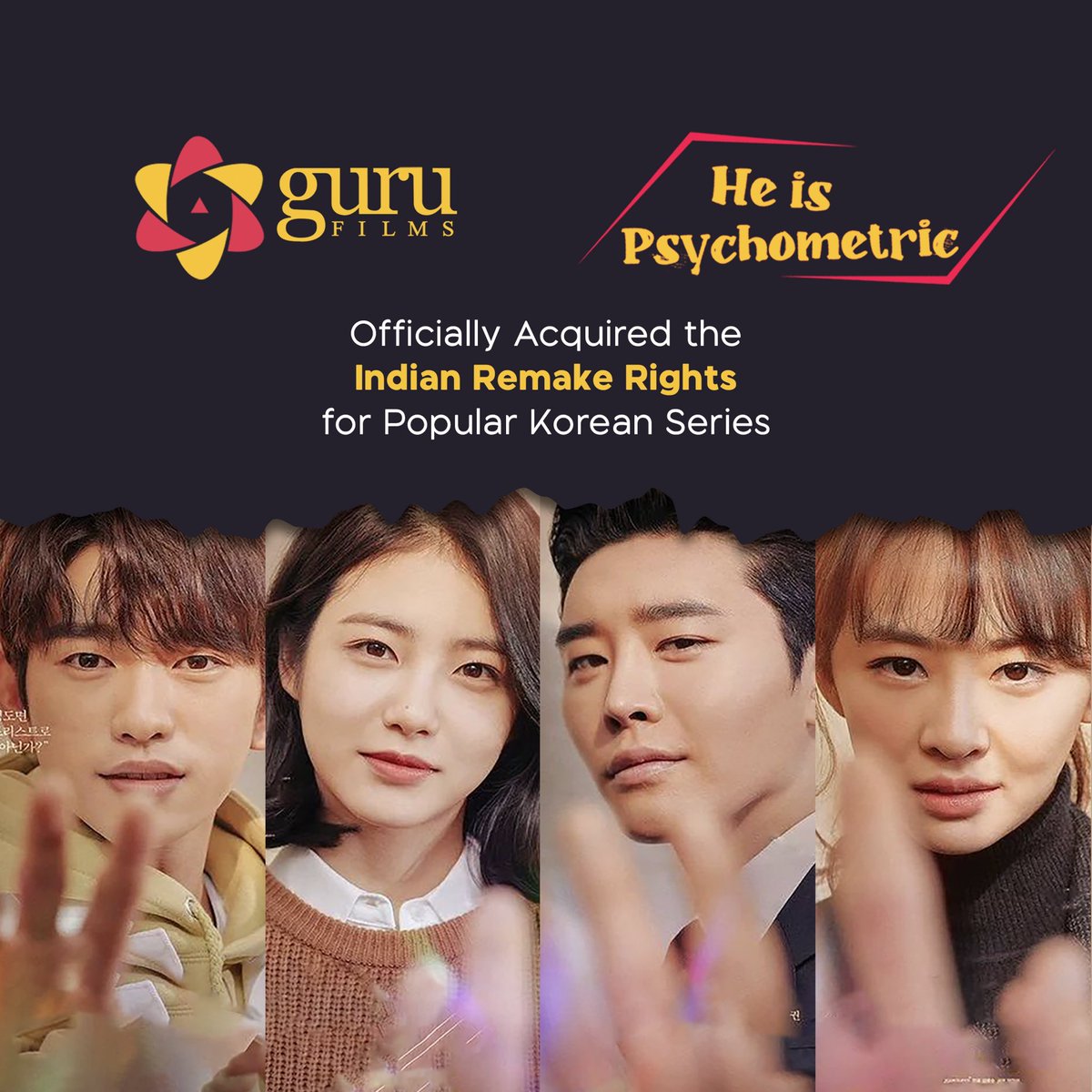 Guru Films (@Gurufilms1) is thrilled to announce acquisition of Indian remake rights of famous Korean thriller “He Is Psychometric," a story of a young man who discovers Psychometric powers after a fateful accident!
The team is excited to adapt it into an engaging Indian series!