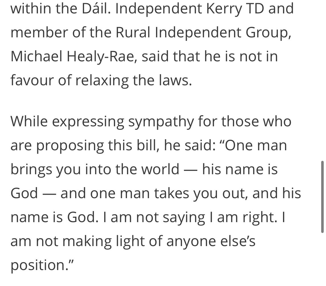 Hilarious piece of satire from @WhispersNewsLTD putting Michael Healy-Rae who said 

‘One man brings you in to this world - his name is God - and one man takes you out, and his name is God’ 

as the *chair* of the new Committee on Assisted Dying 

#dyingwithdignity