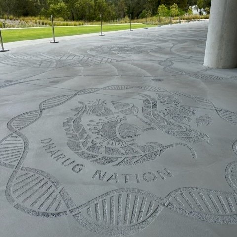 NEW ARTWORK: 🍃✨ Welcoming 'Life Blood', a powerful #AboriginalArtwork that connects #culture and #science on Dharawal Country. Designed by artists Aunty Susan Grant, Natalie Valiente and Codie Leed Evans, who were inspired by the microscopic view of a #eucalyptus leaf.