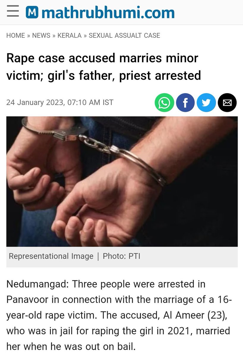 MissingHGirls's tweet photo. Rape case accused Al Ameer marries minor victim; girl's father, priest arrested https://t.co/e87VnxAR6A