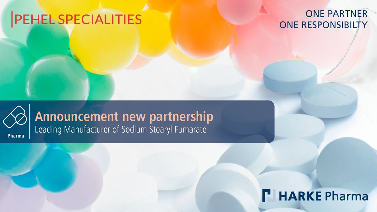 #HARKEPharma #Pharma has started 2023 with high dynamics and is proud to extend their #excipients portfolio with an innovative #lubricant.
#PehelSpecialties is a leading manufacturer of Sodium Stearyl Fumarate, marketed as VEGHA.
pharma@harke.com
#DrugDelivery #Pharmaceuticals