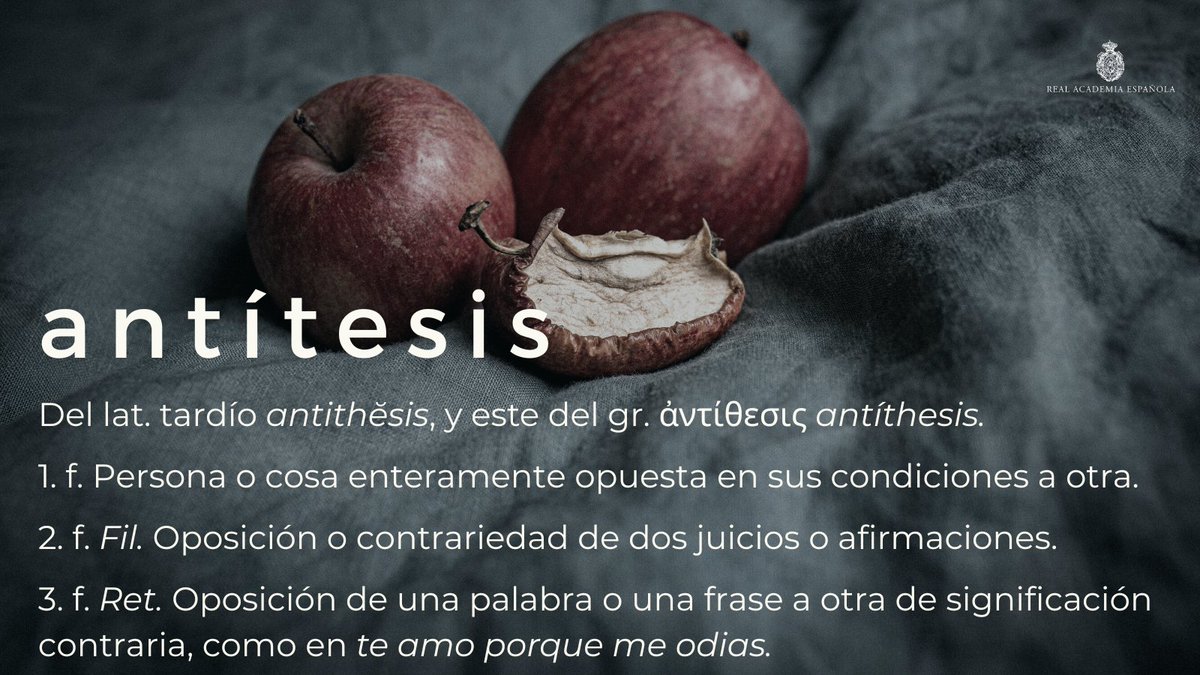 #PalabraDelDía | antítesis

El «Diccionario del estudiante» recoge el siguiente ejemplo, correspondiente a la primera acepción: «Para los vecinos, el nuevo edificio es la antítesis del buen gusto».

¿Se animan a proponer ejemplos de antítesis en poesía (tercera acepción)?