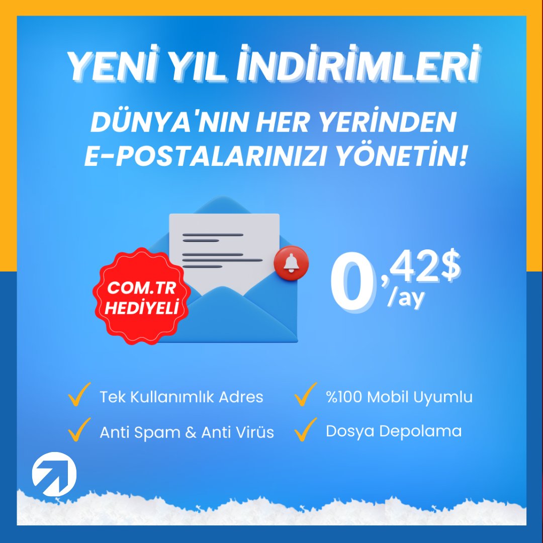 DorukNet's tweet photo. 🍀Yeni yıl indirimleri başladı!
Mail hosting planlarında https://t.co/MXFUc8P7Be alan adı ÜCRETSİZ.
Kampanyadan faydalanmak için 👉 https://t.co/pziFt4ewxJ
#DorukNet #hosting #mailhosting #belgesizcomtr #alanadı #domain #trabis https://t.co/2ZgE7ipKCc