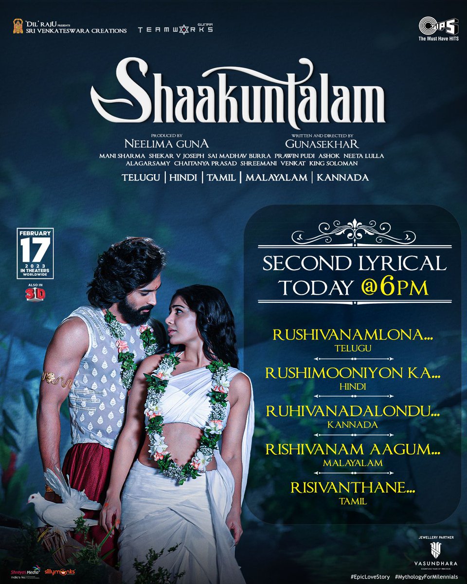 #Shaakuntalam - #Rushivanamlona/#RushimooniyonKa/#Ruhivanadalondu/#RishivanamAagum/#Risivanthane  releasing 𝐓𝐨𝐝𝐚𝐲 𝐚𝐭 𝟔 𝐏𝐌