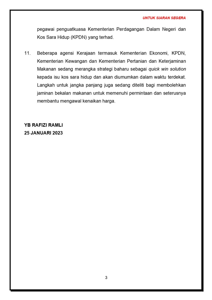 rafiziramli's tweet photo. Kenyataan media: 
Inflasi Malaysia pada Disember 2022 mereda kepada 3.8 peratus berbanding bulan yang sama tahun sebelumnya.

Tonton video penuh:
https://t.co/sbE2VK506P https://t.co/ohX00Buc5N