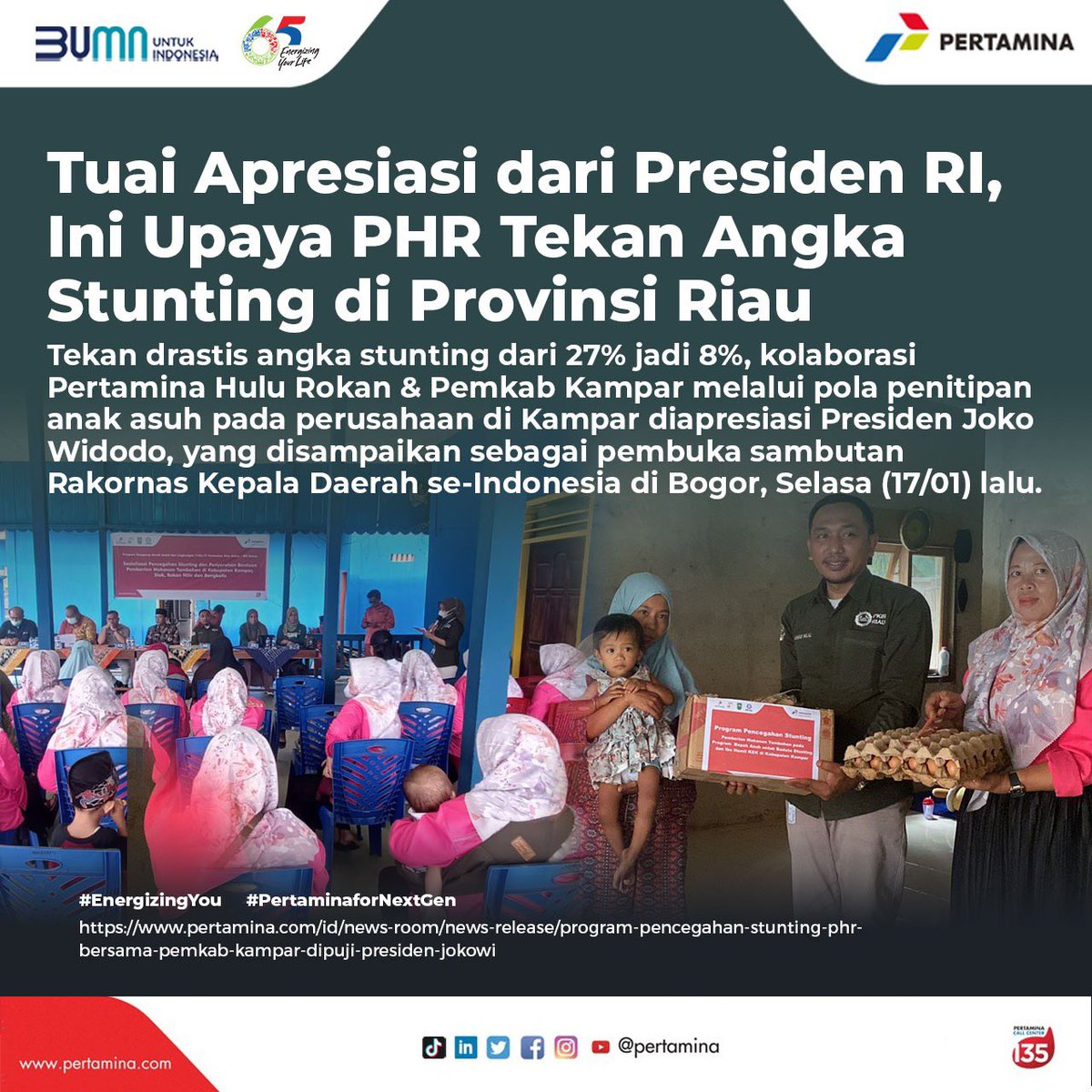 pertamina's tweet photo. Kolaborasi Pertamina bersama Pemerintah Kabupaten Kampar, Provinsi Riau, berhasil menekan angka gagal tumbuh pada anak (stunting) hingga menyentuh angka 8%.
Cari tahu cerita lengkapnya di https://t.co/H2N1amq4XQ
#PertaminaforNextGen
#EnergizingYou https://t.co/yd8dR8FVFG