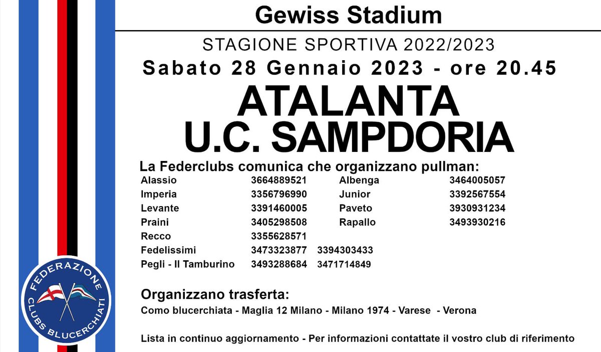 federclubs's tweet photo. “FINCHÈ I TIFOSI DELLA SAMP CANTERANNO, NON CI SARANNO PROBLEMI PER IL FUTURO”
#AtalantaSamp
#AtalantaSampdoria
#ATASAM
https://t.co/RPeOg3LNgz https://t.co/6NAgecEMfd