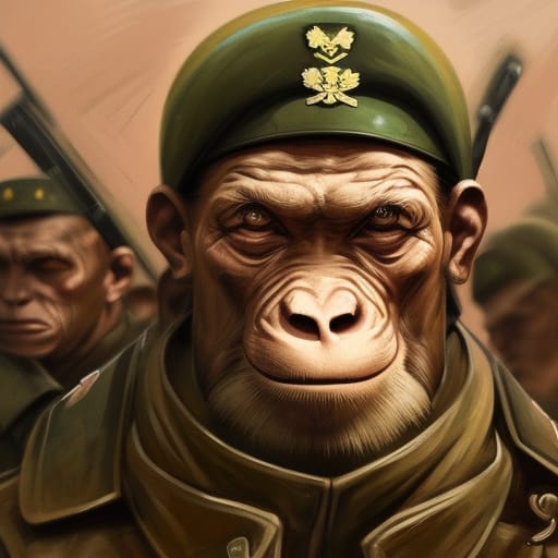 'Comrades, today we celebrate a great victory for the Soviet Union. Our brave Ape Army has successfully conquered Finland, reclaiming land that was rightfully ours. For far too long, the fascist government of Finland has been aligned with the capitalist powers of the West.'