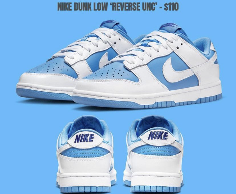realshawan01's tweet photo. NIKE DUNK LOW 'REVERSE UNC'|EXPECT TO SEE A RELEASE NEXT YEAR IN 2023 | VIA NIKE APP FOR
$110 !! https://t.co/L3RDpbI5kg